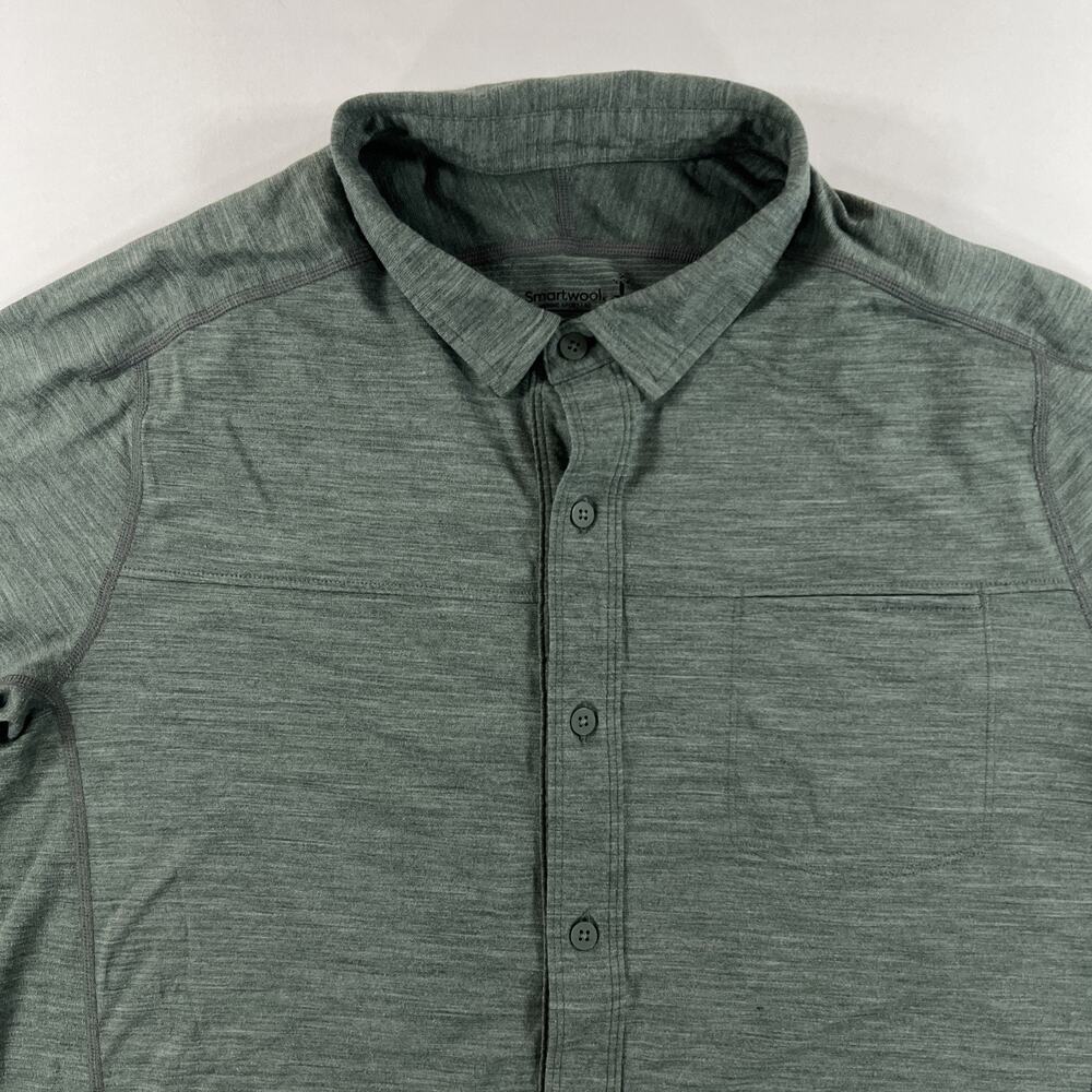 Smartwool Merino Wool Sport 150 Green Short Sleeve Button Down Shirt Mens Size M - Picture 2 of 7